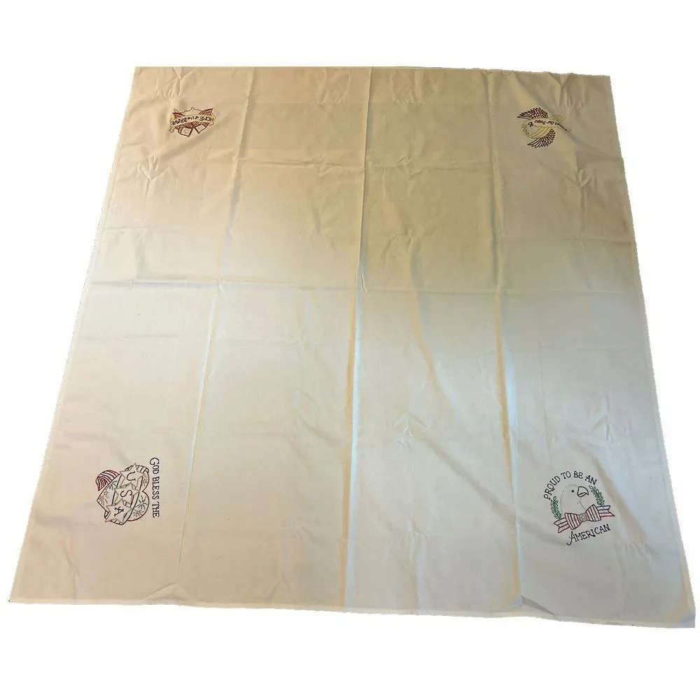 Handmade Cross Stitched Table Cloth 60x63 America Theme Support Our Groups USA